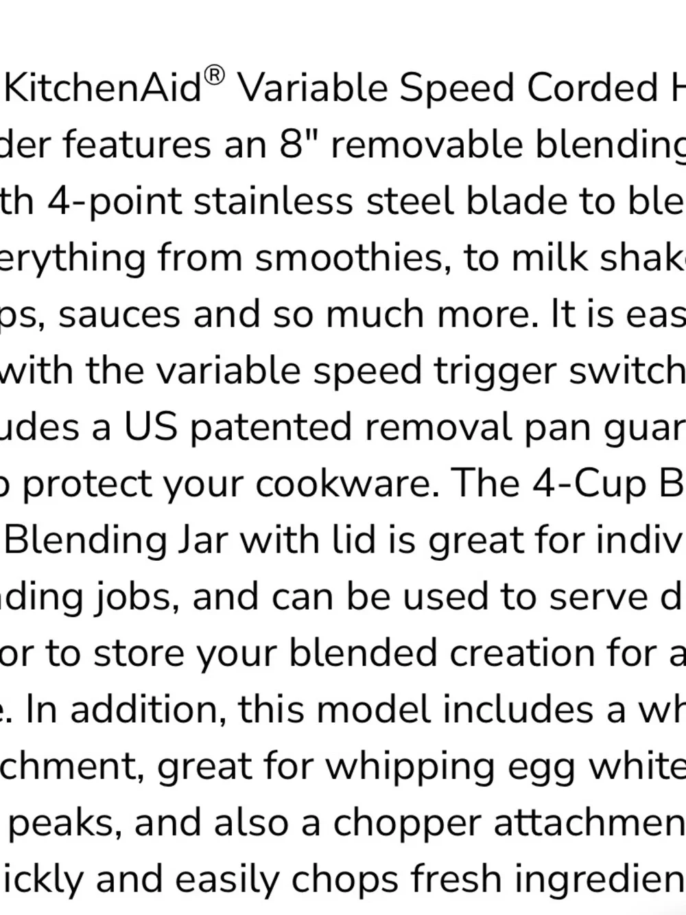 KitchenAid Black Matte Variable Speed Corded Hand Blender with Accessories